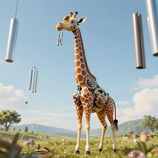 Mechanical Giraffe in Enchanted Field