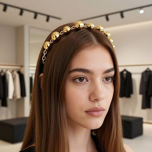 Elegant Woman with Gold Chain Headband
