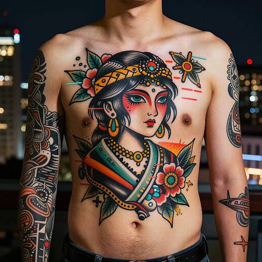 Cyberpunk Tattoos in Neon Nightscape