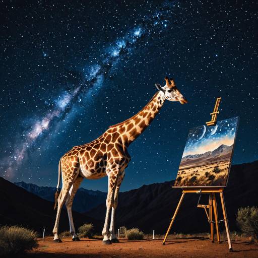 Giant Giraffe Painting Under Starry Sky Giant Giraffe Painting Under Starry Sky