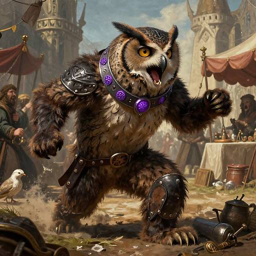 Retro Futuristic Owl-Grizzly Hybrid Attack