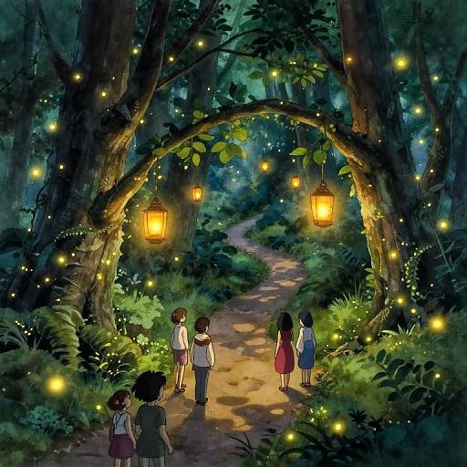 Mystical Twilight Forest Ghibli Scene