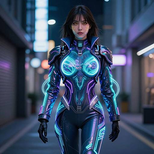 Futuristic LED Woman in Neon Alley