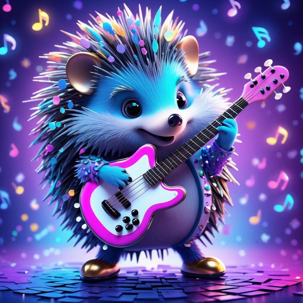 Cute Hedgehog Rockstar with Guitar