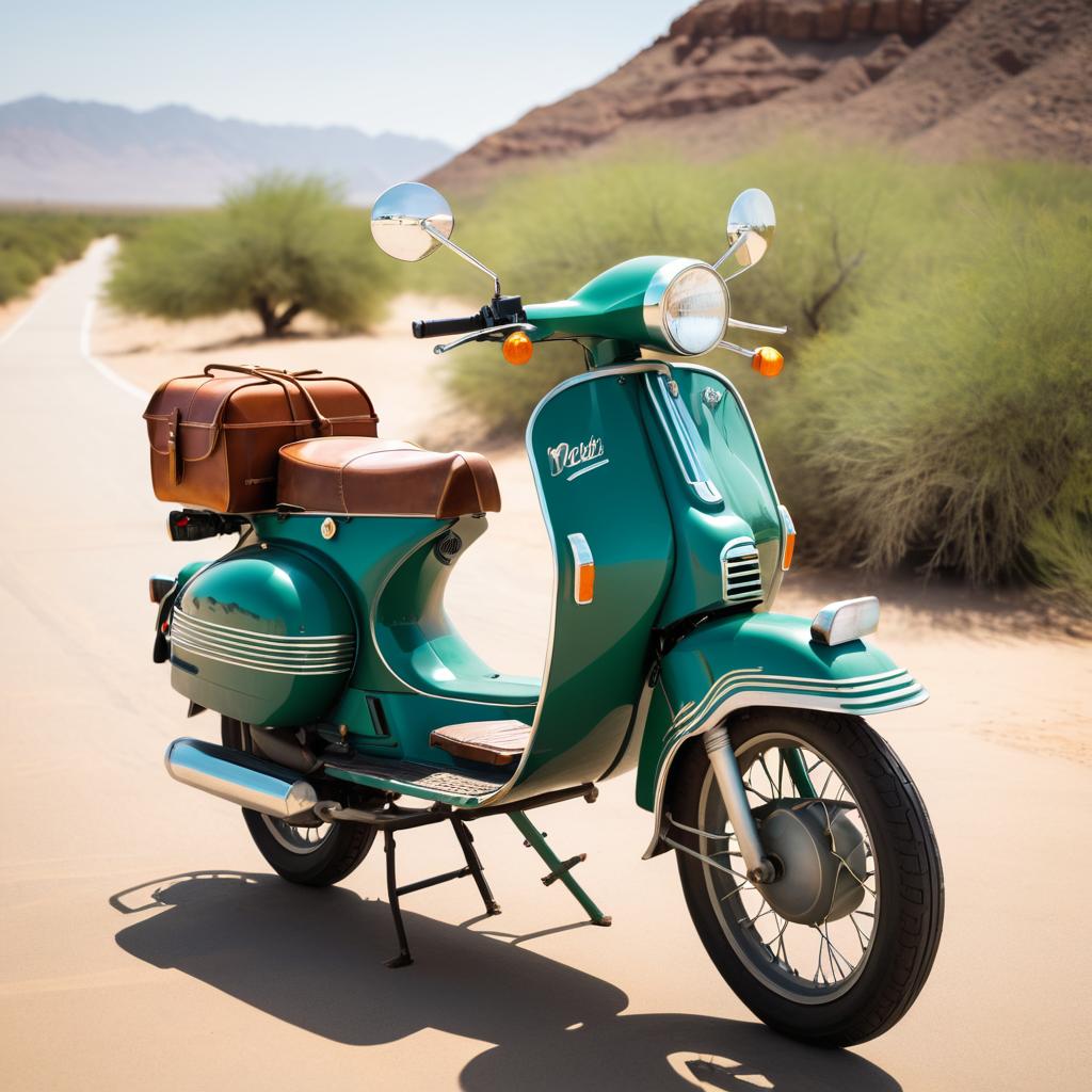 Vintage Moped on Desert Highway Scene