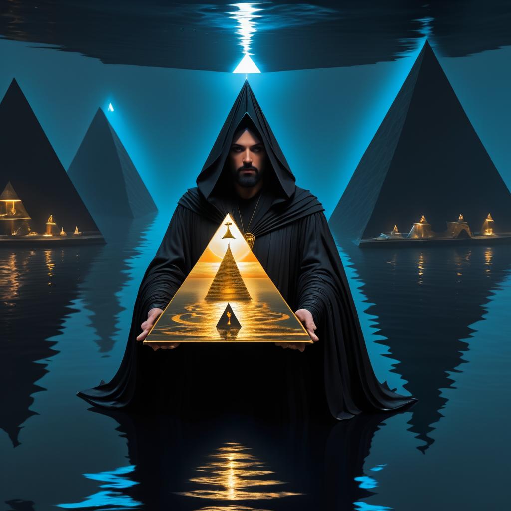 Cloaked Man with Pyramid in Underworld