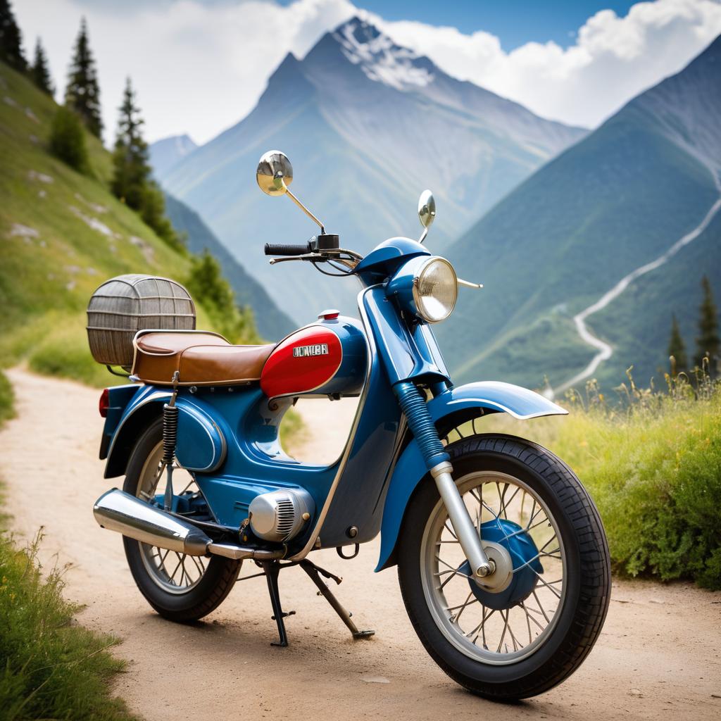 Classic Moped on Scenic Mountain Trail