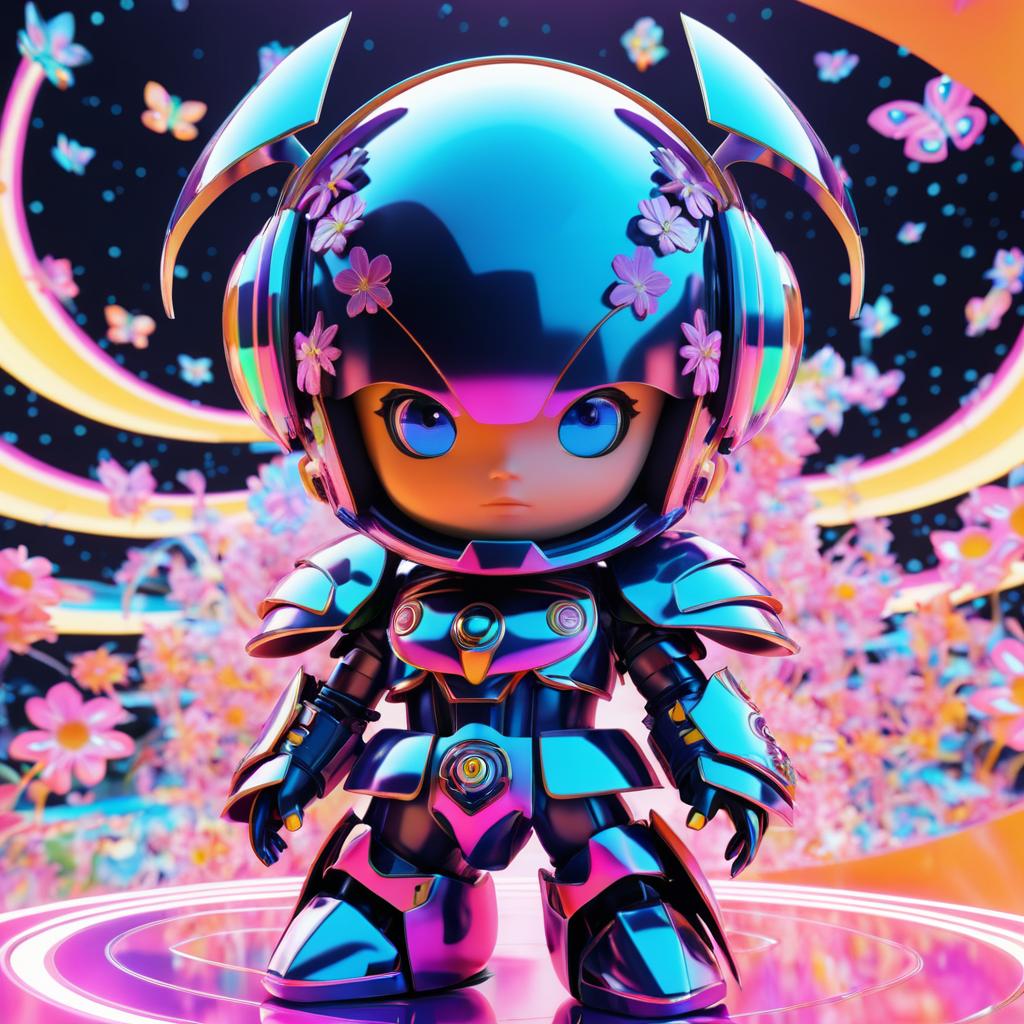 Chibi Robot Warrior in Y2K Aesthetic