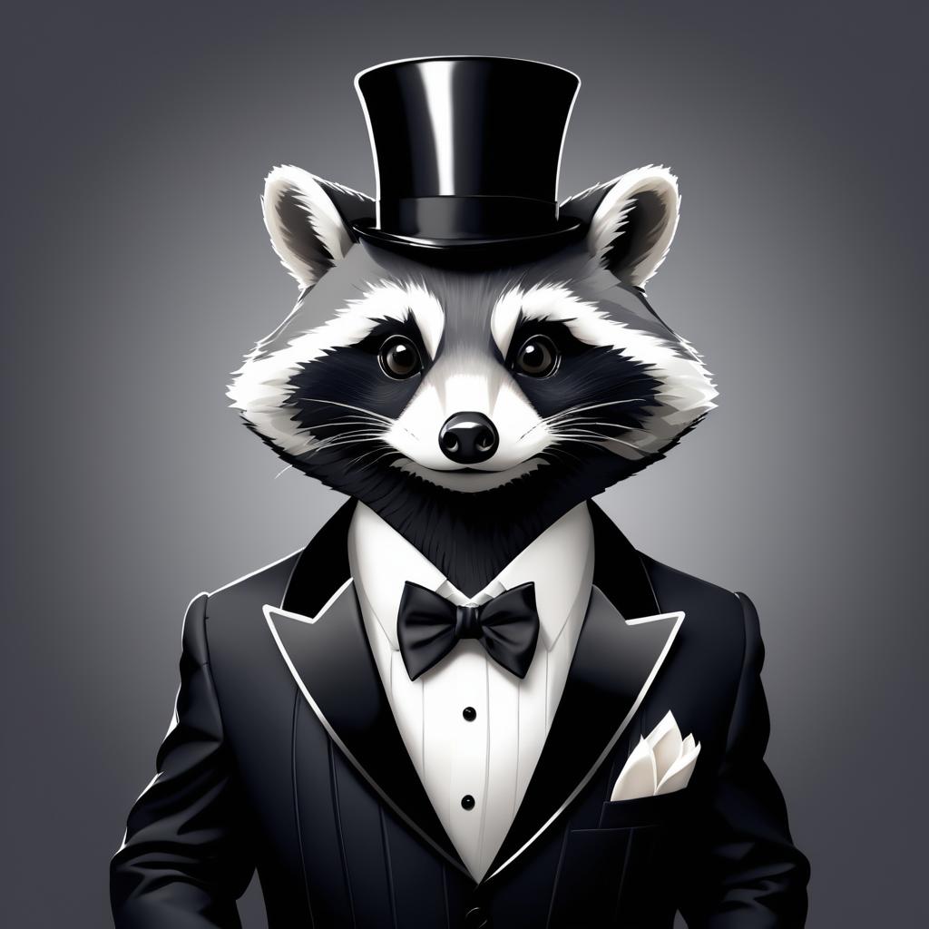 Sophisticated Raccoon in Elegant Tuxedo