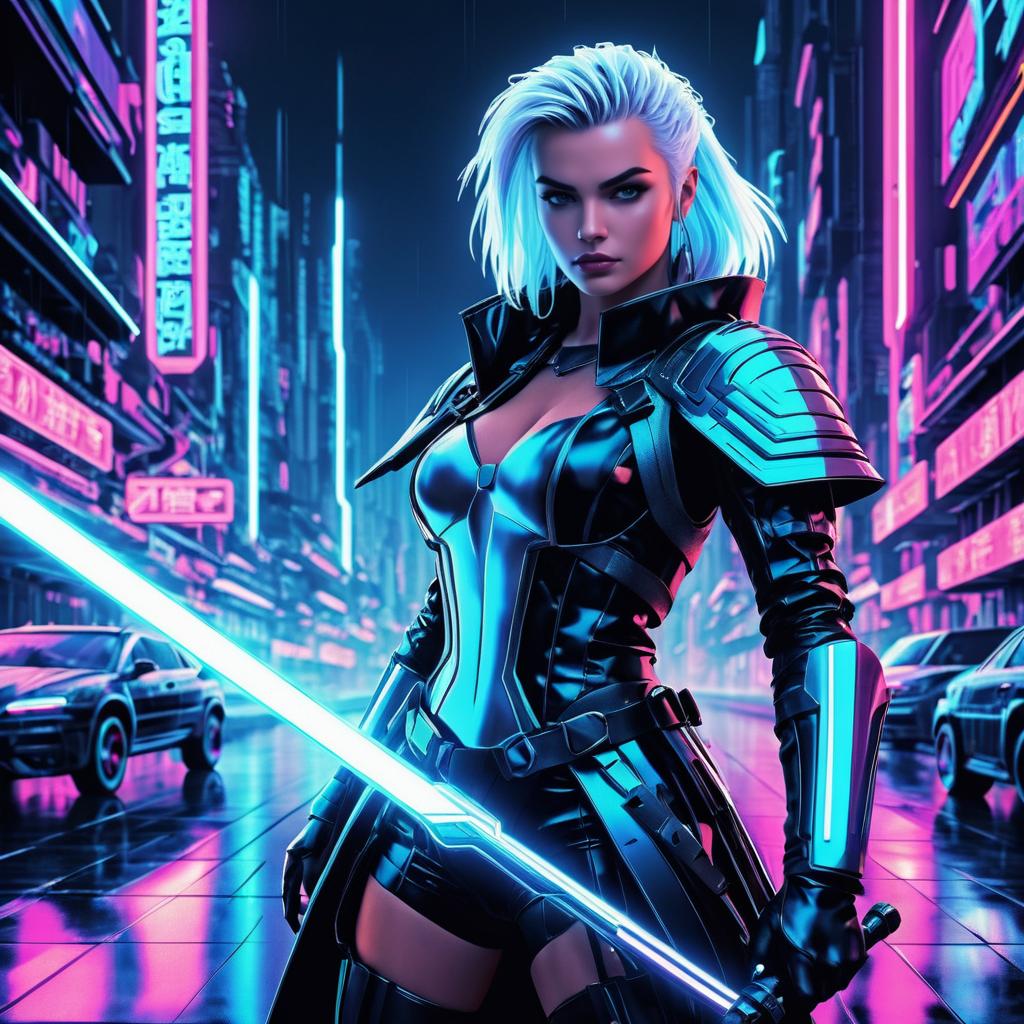 Futuristic Warrior in Neon City