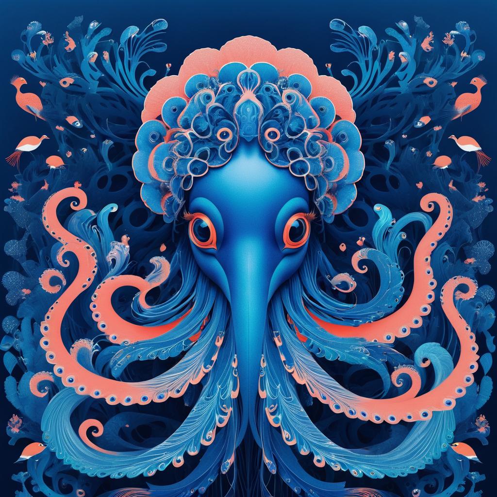 Whimsical Octopus Meets Shadow Peacock