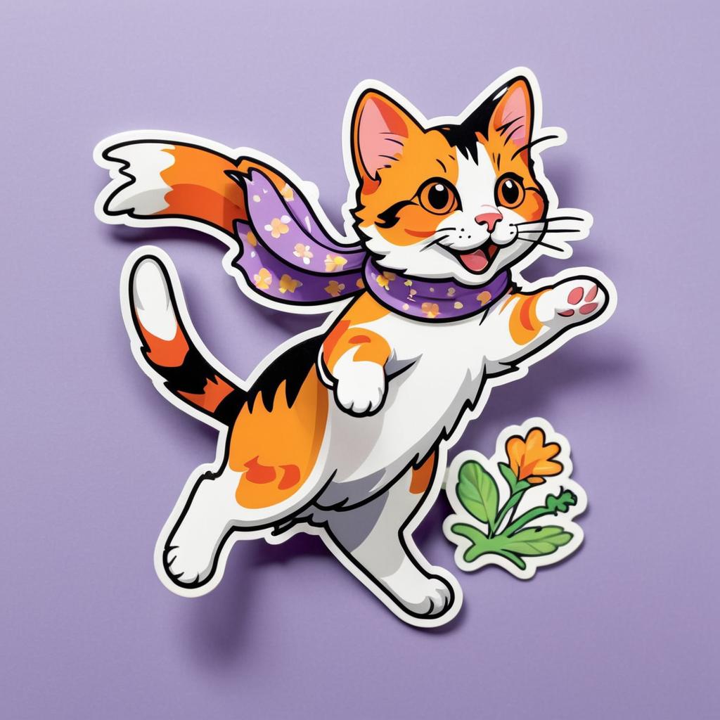 Playful Calico Cat Sticker Design