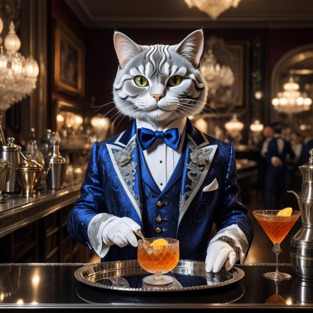 Elegant Cat Bartender in Grand Restaurant