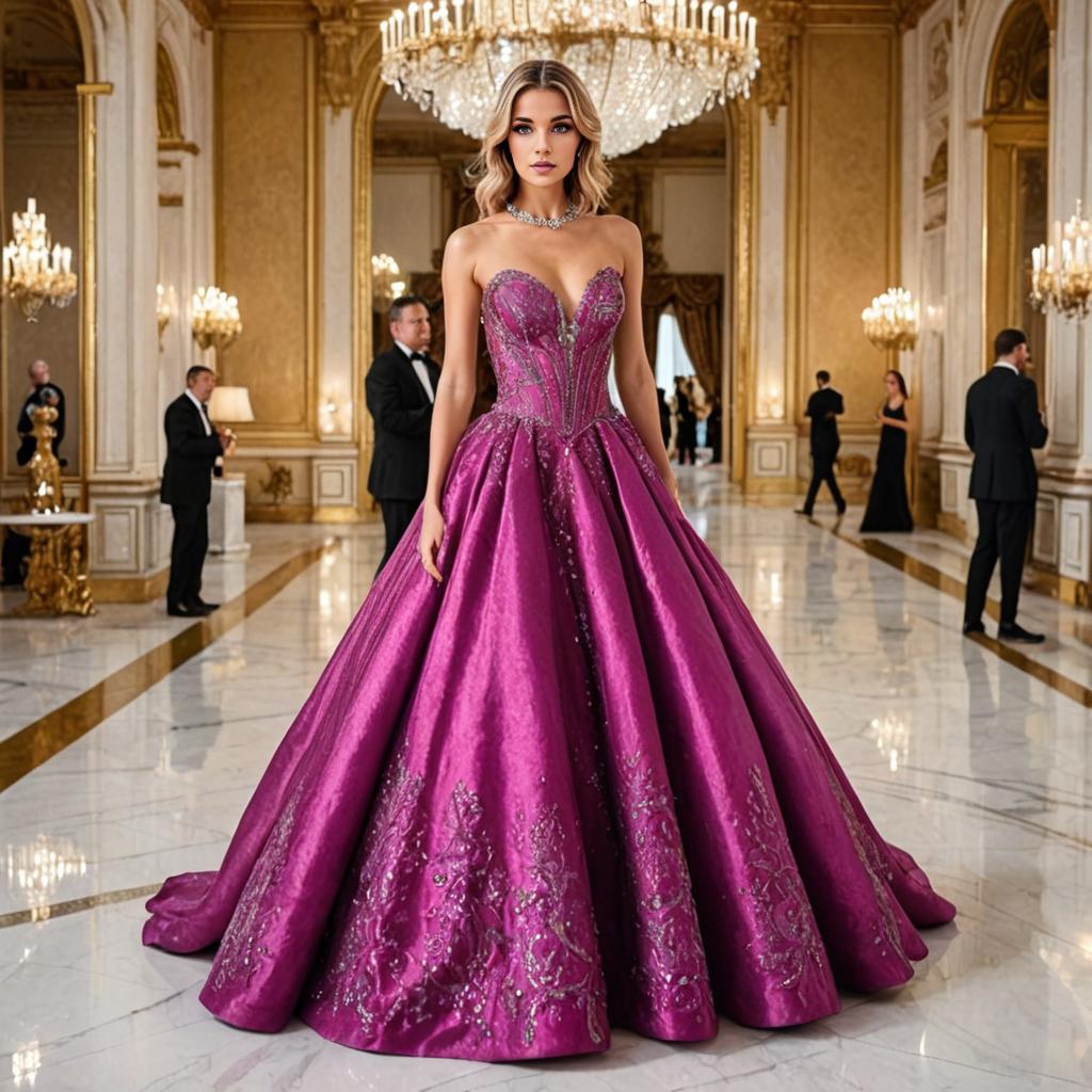 Elegant Woman in Fuchsia Ball Gown