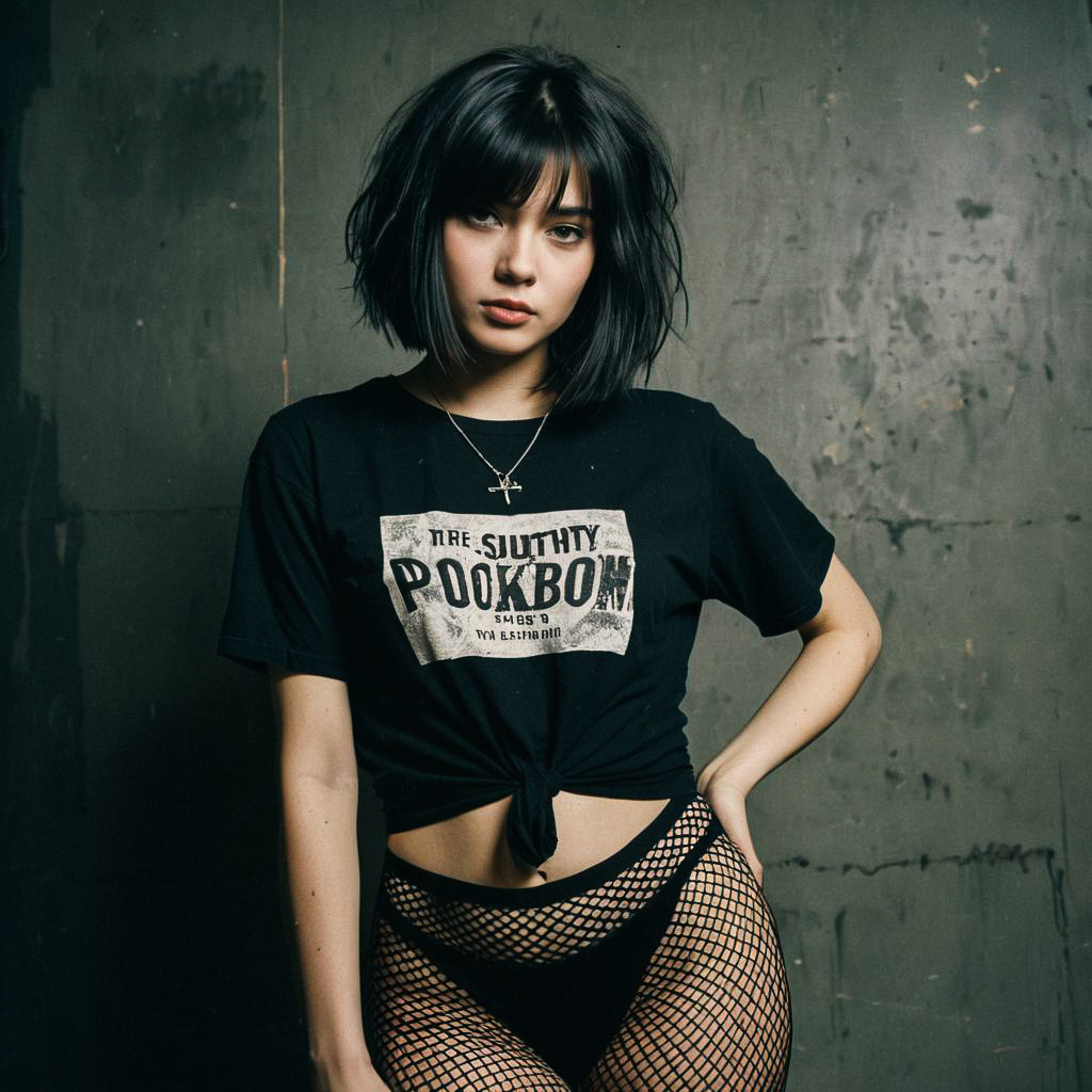 Confident Young Woman in Edgy Fashion Against Grungy Wall