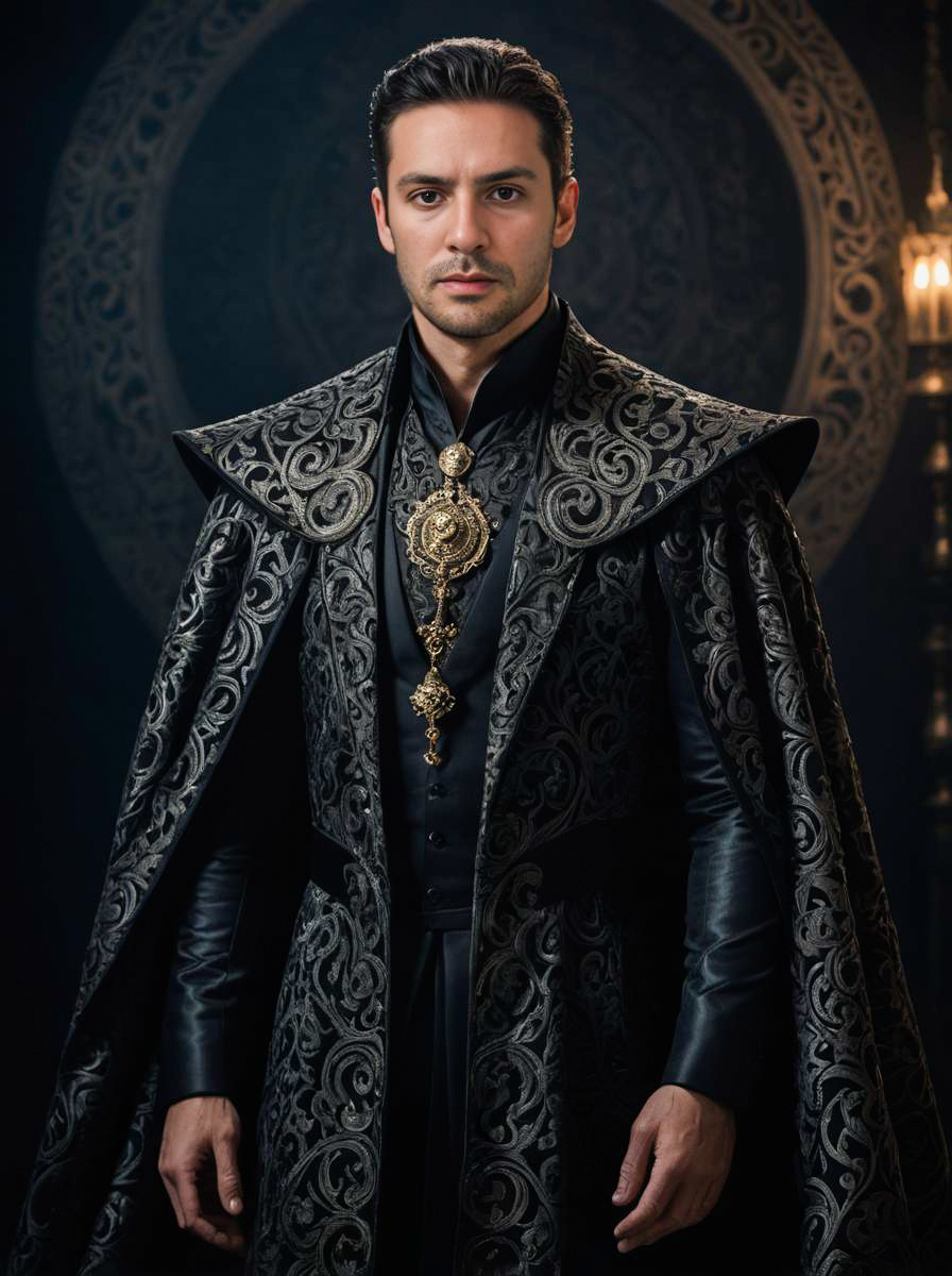 Regal Man in Dark Royal Attire