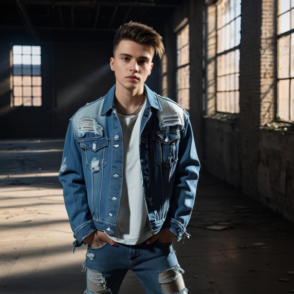 Confident Young Man in Stylish Denim Jacket