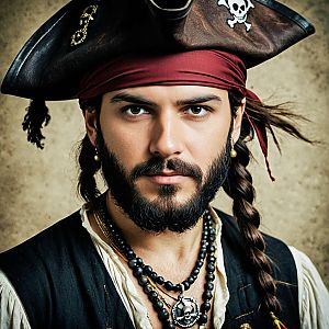 Classic Pirate in Tricorn Hat with Skull Emblem