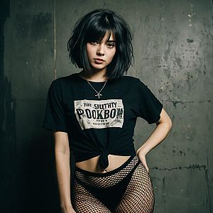 Confident Young Woman in Edgy Fashion Against Grungy Wall