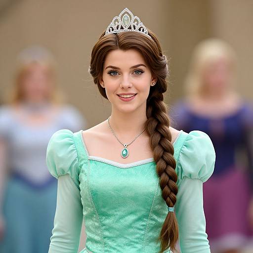 Young Woman in Victorian Style Princess Costume with Tiara and Braid