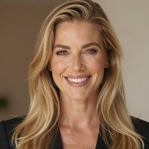 Smiling Woman Portrait with Blonde Hair and Natural Makeup