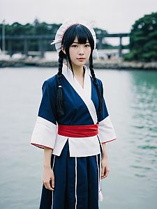 Woman in Yachiru Kusajishi Cosplay Costume by Waterfront