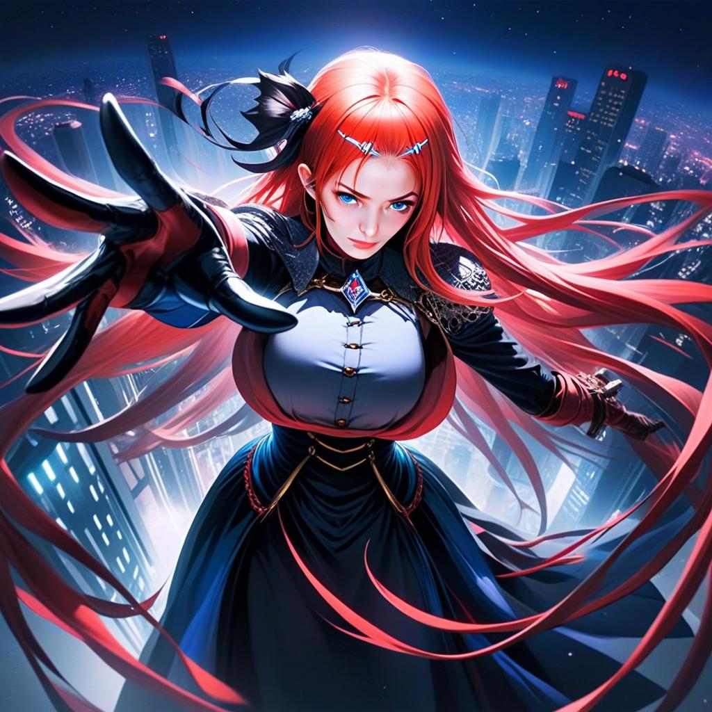 Woman with Red Hair Against City Skyline Woman with Red Hair Against City Skyline