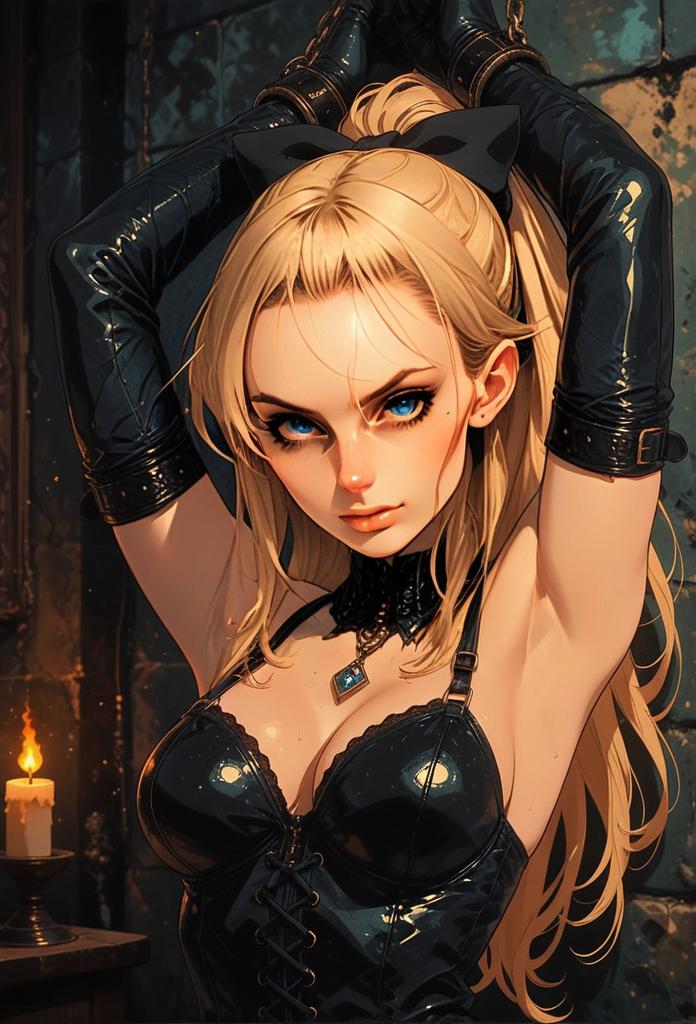 Gothic Fantasy Woman in Black Latex Outfit Digital Artwork