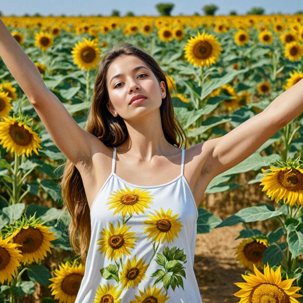 Young Woman in Sunflower Field