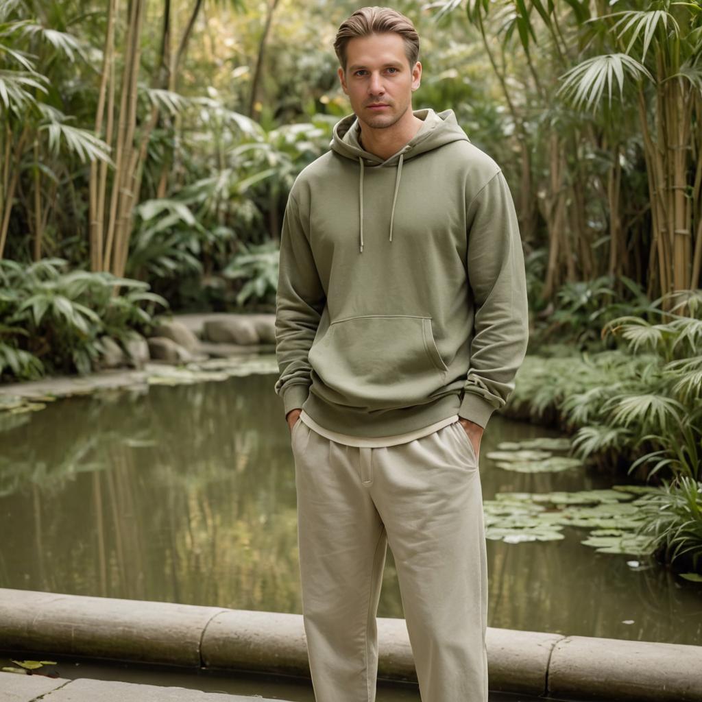 Confident Man in Tranquil Garden