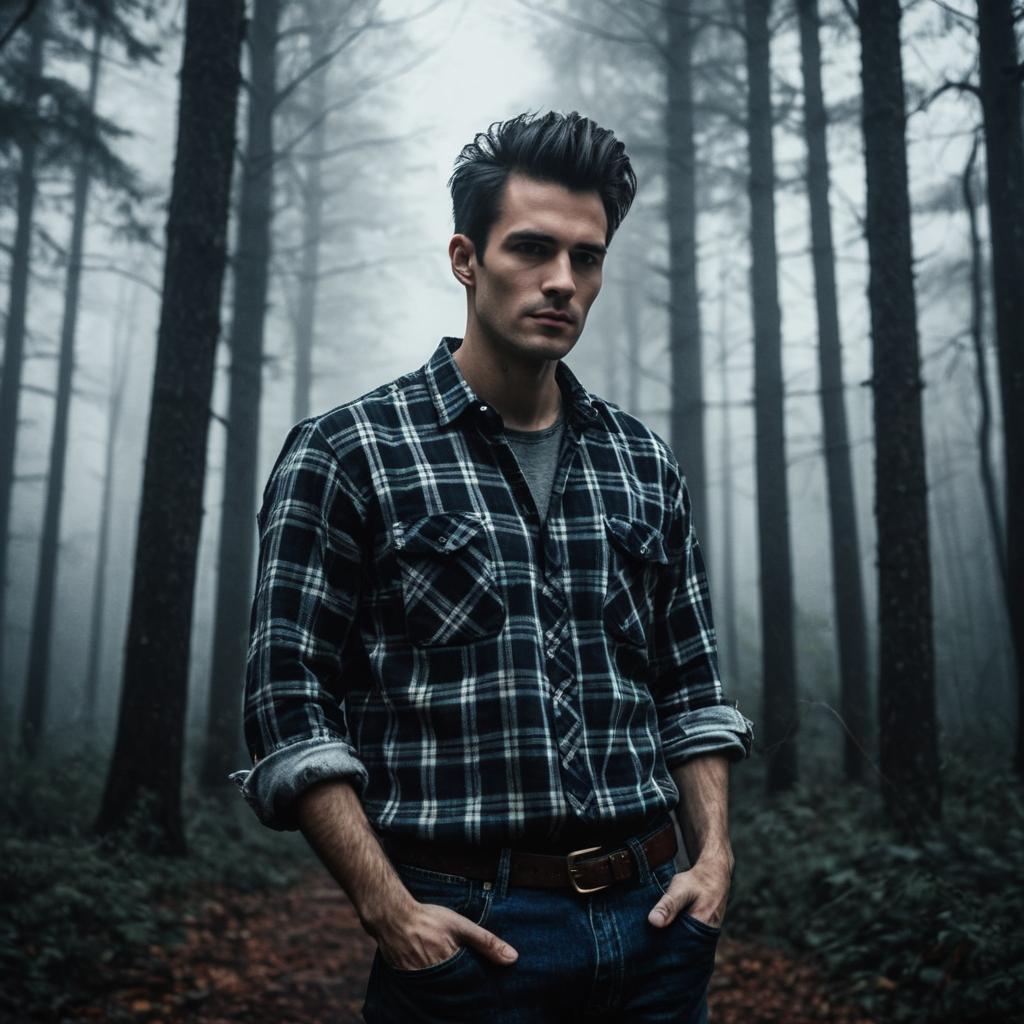 Confident Young Man in Misty Forest