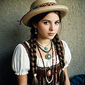 Young Woman in Bohemian Costume with Braids
