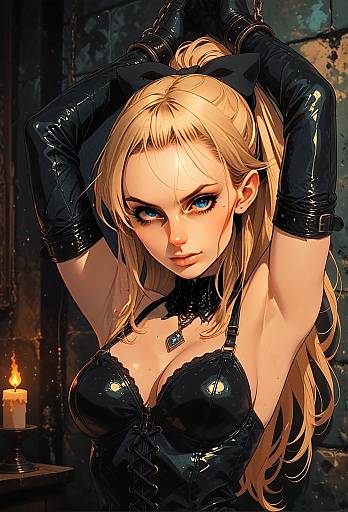 Gothic Fantasy Woman in Black Latex Outfit Digital Artwork