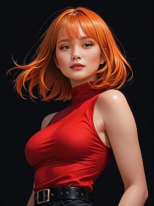 Confident Young Woman with Red Hair in Sleek Top