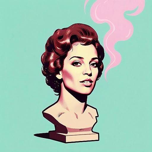 Vintage Glamour Woman Bust Digital Pop Art Illustration