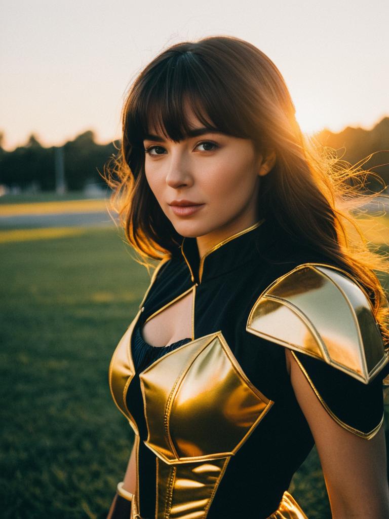 Woman in Mia Costume Outdoor Cosplay Portrait in Golden Hour