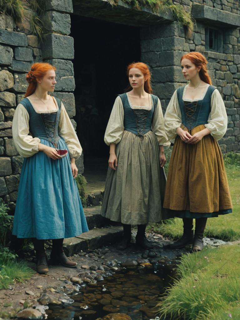 Three Women in Artistic Cornish Historical Costumes