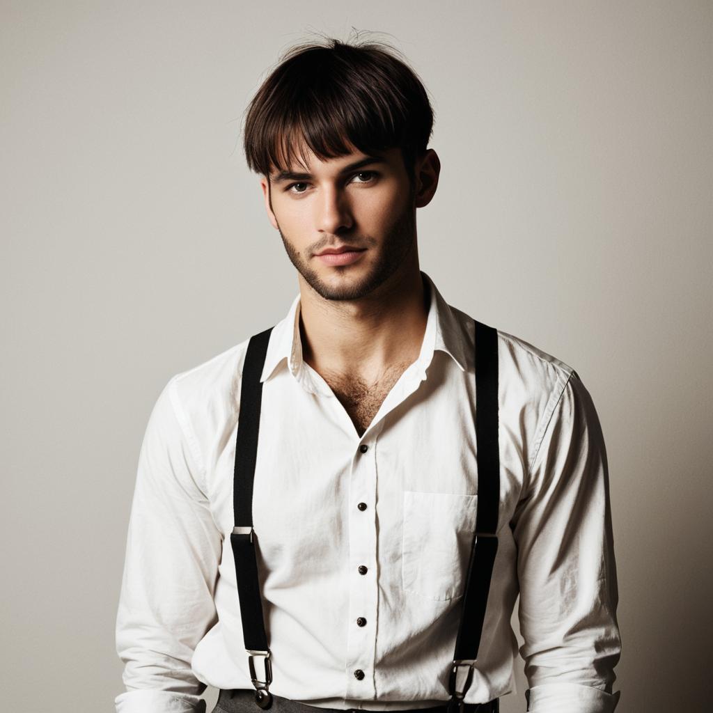 Young Man in White Shirt and Black Suspenders