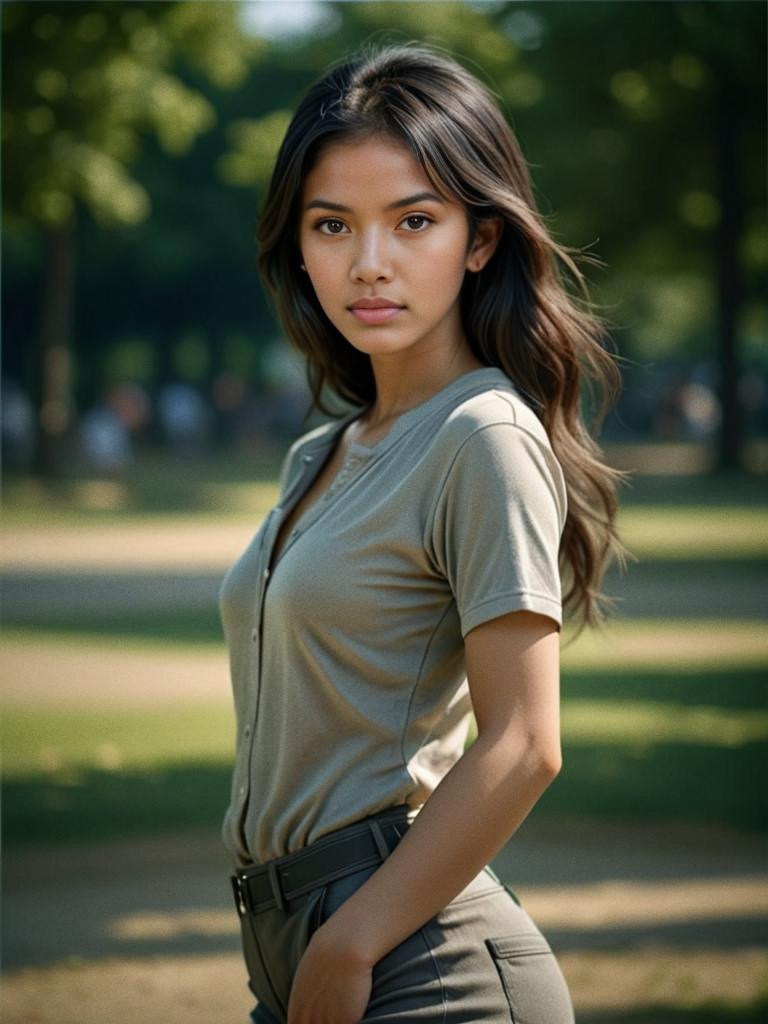 Elegant Woman in Sunlit Park