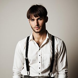 Young Man in White Shirt and Black Suspenders
