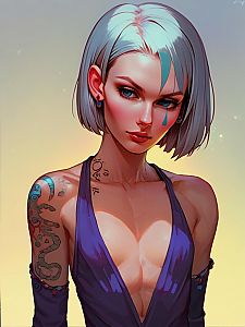 Confident Woman with Silver Hair and Blue Eyes