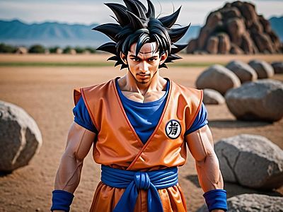 Muscular Man in Orange Gi in Rocky Desert