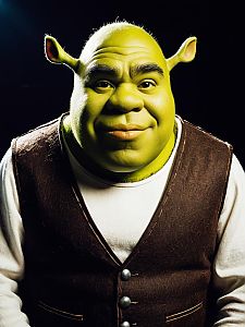 Photorealistic Man in Shrek Costume Cinematic Cosplay Portrait