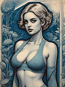 Stylized Woman with Floral Patterns