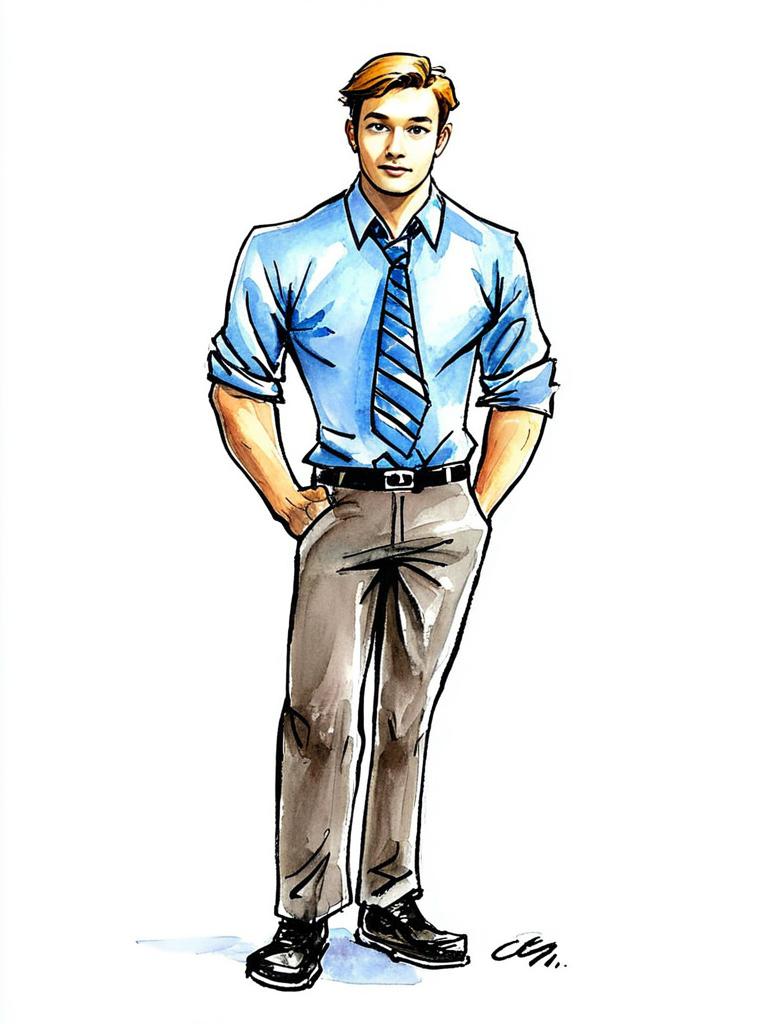 Confident Young Man in Light Blue Shirt and Striped Tie Confident Young Man in Light Blue Shirt and Striped Tie