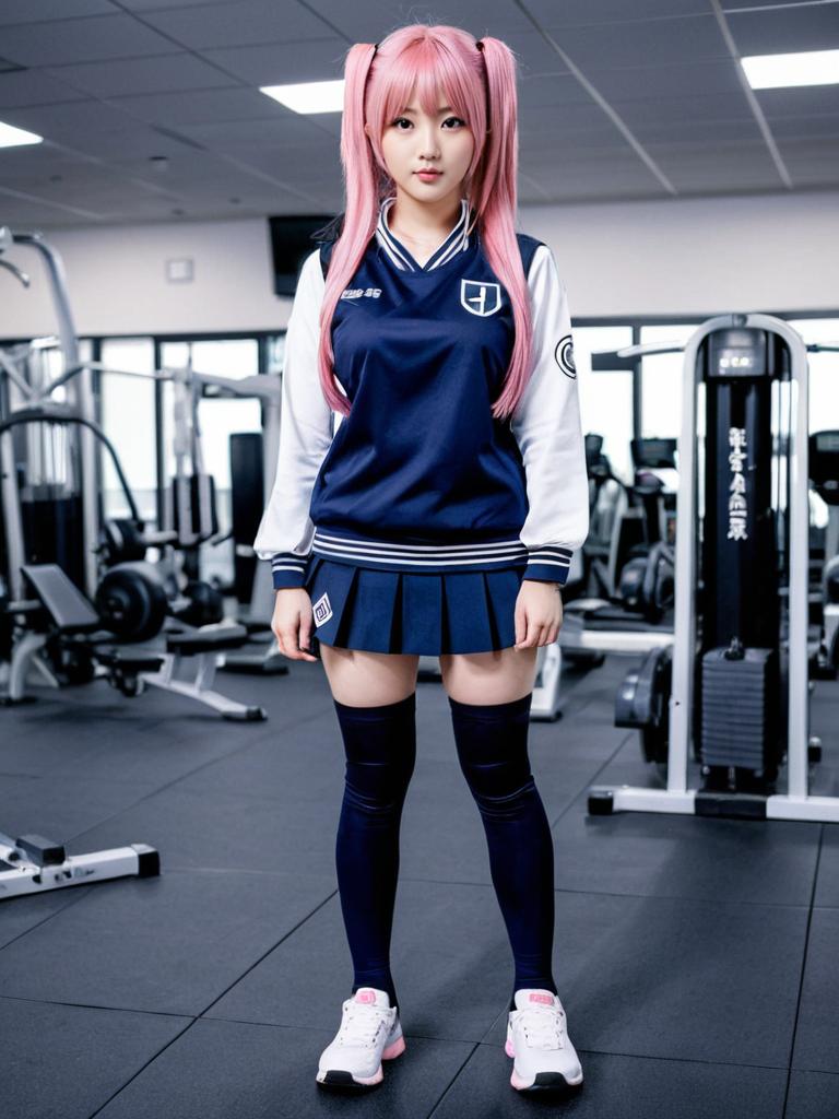 Hakama Hinata Pink Hair Anime Style Girl in Gym Outfit