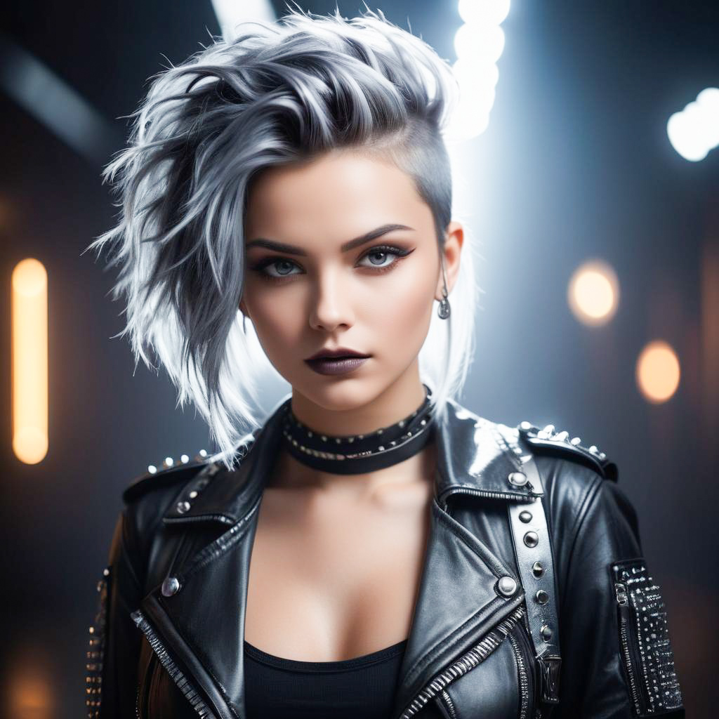 Edgy Young Woman in Leather Jacket