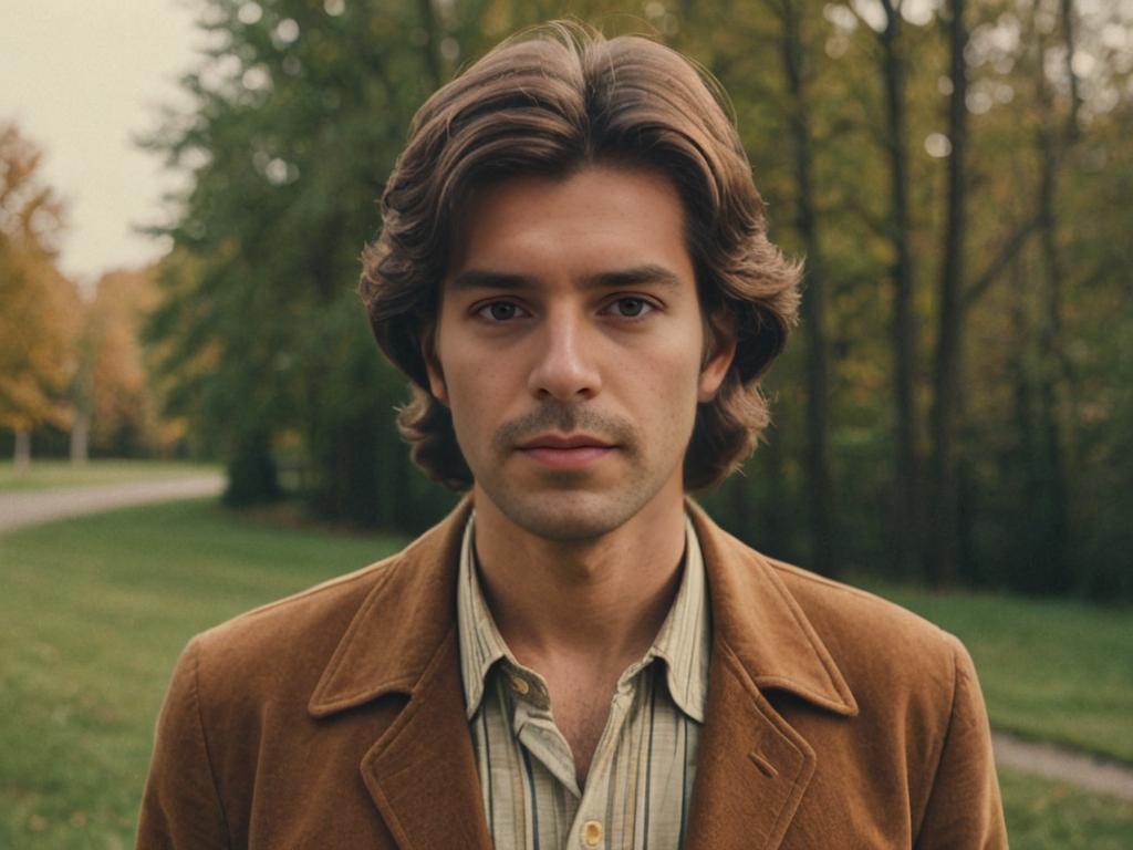 Man with Classic 70s Hairstyle in Warm Film Tones