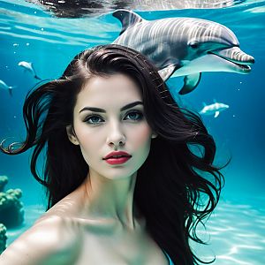 Woman Underwater with Dolphin