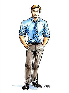 Confident Young Man in Light Blue Shirt and Striped Tie